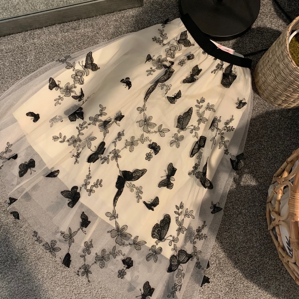 Cream/Black Butterfly Midi Skirt - Size S/M